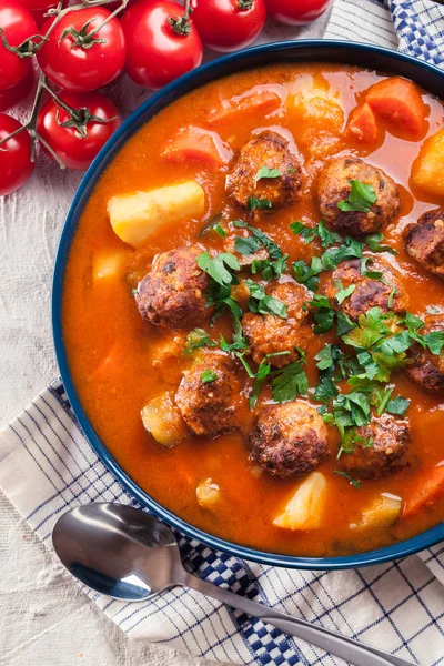 Albondigas - zuppa di pomodoro con polpette — Foto Stock