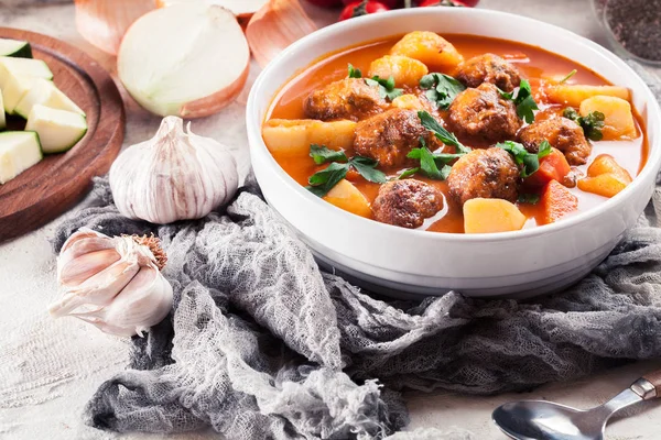 Albondigas - sopa de tomate con albóndigas —  Fotos de Stock