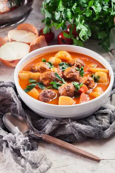 Albondigas - tomato soup with meatballs — Stock Photo, Image