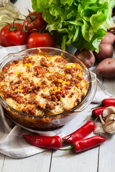 Cazuela de papa mexicana con carne picada — Foto de Stock