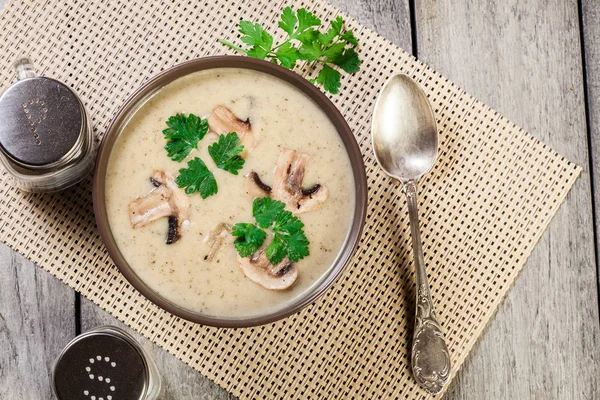 Mushroom cream soup with herbs and spices — Stock Image Mushroom cream soup with herbs and spices Stock Photo