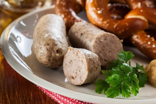 Bavarian breakfast with white sausage — Stock Photo, Image