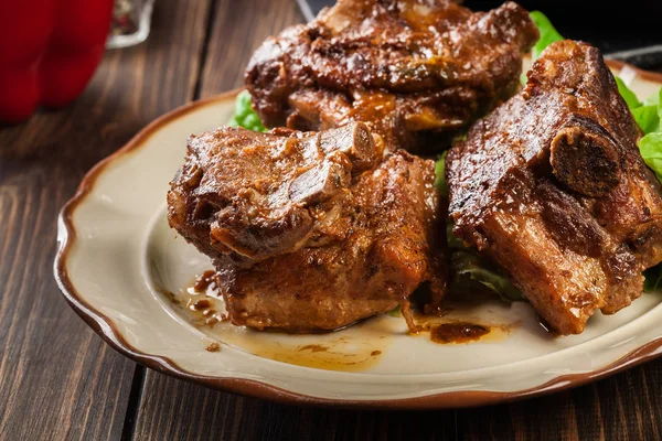 Pork spare ribs served on a plate — Stock Photo, Image