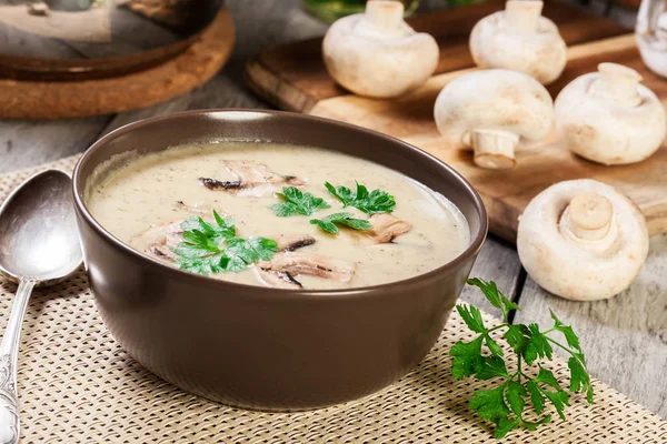 Mushroom cream soup with herbs and spices — Stock Image Mushroom cream soup with herbs and spices Royalty Free Stock Photos