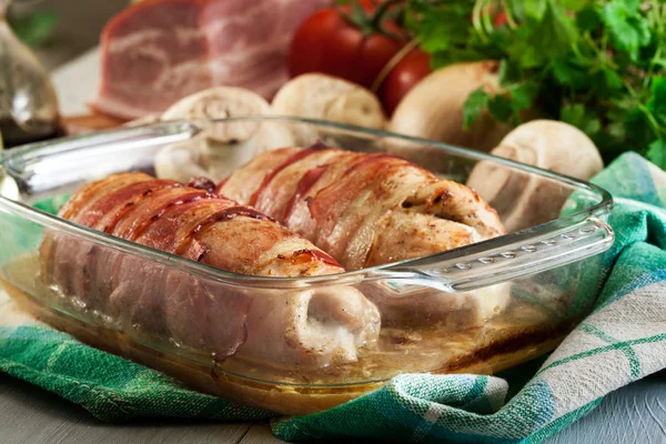 Baked chicken breast stuffed with champignon — Stock Photo, Image