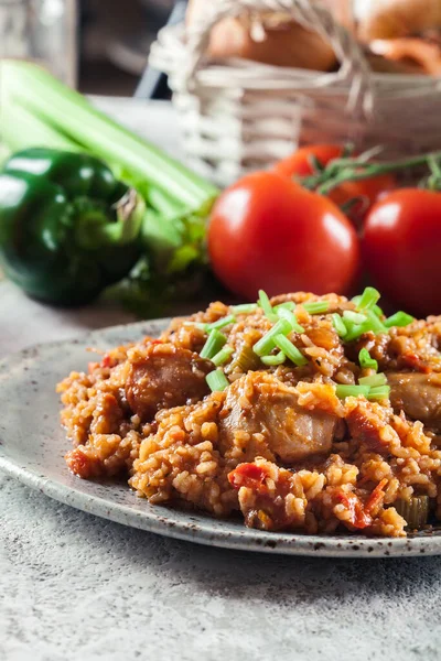Chicken Jambalaya Spicy Rice Chicken Sausage Creole Dish — Stock Photo, Image