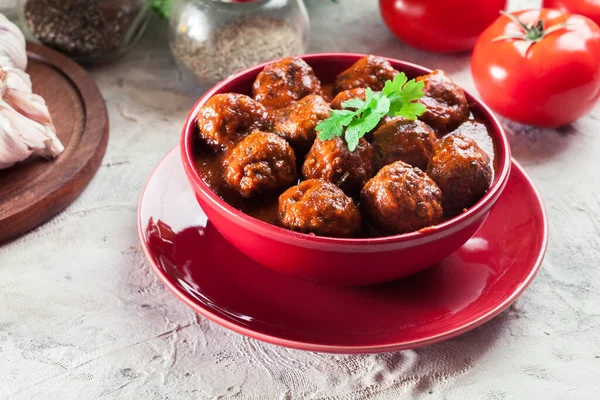 Albondigas Almôndegas Com Molho Tomate Prato Espanhol Mexicano — Fotografia de Stock