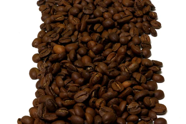 Kávová Zrna Izolovaných Bílém Pozadí Pohled Shora — Stock fotografie