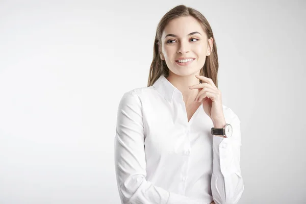 Studio Shot Young Businesswoman Wearing Shirt While Standing Isolated White — Stock Photo, Image