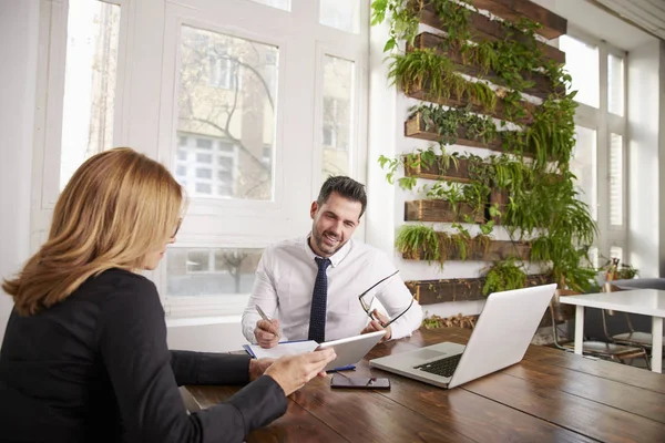 Shot Sales Team Working Together New Project Businessman Sitting Office — Stock Photo, Image