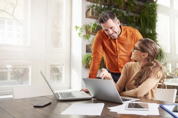 Shot Beautiful Young Businesswoman Financial Assistant Businessman Working Together Office — Stock Photo, Image