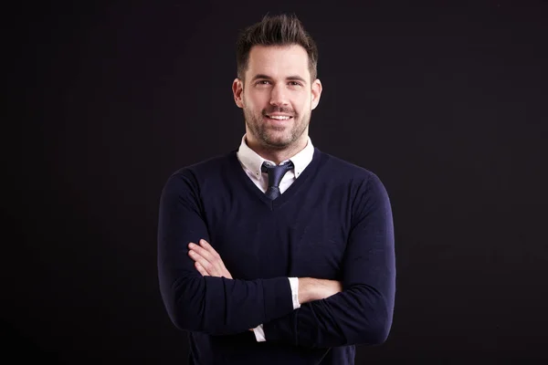 Studio Portrait Confident Businessman Wearing Shirt Tie Sweater While Standing — Stock Photo, Image