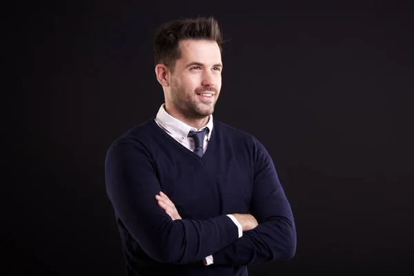 Retrato Estudio Hombre Negocios Confiado Que Usa Camisa Corbata Con —  Fotos de Stock