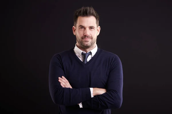 Studio Portrait Confident Businessman Wearing Shirt Tie Sweater While Standing — Stock Photo, Image