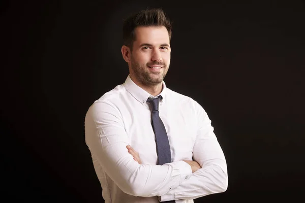 Studio Portrait Shot Confident Man Wearing Shirt Tie While Standing — Stock Photo, Image