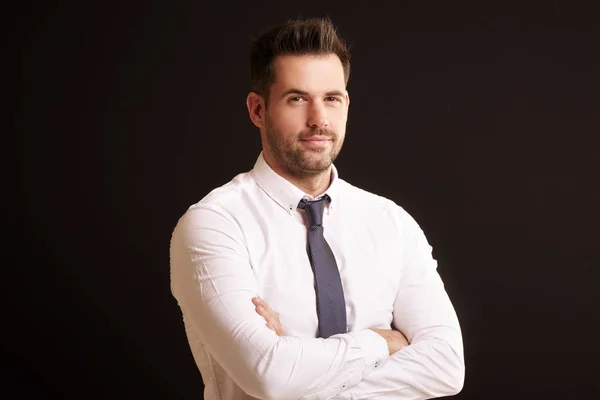 Studio Portrait Shot Confident Man Wearing Shirt Tie While Standing — Stock Photo, Image