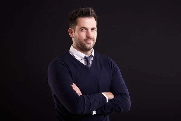 Studio Portrait Confident Businessman Wearing Shirt Tie Sweater While Standing — Stock Photo, Image