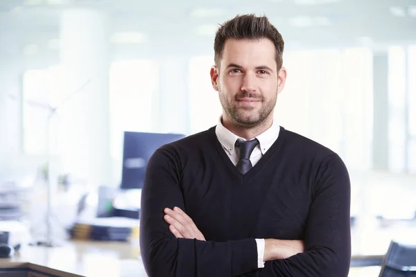 Portrait Shot Handsome Businessman Wearing Casual Clothes While Standing Arms — Stock Photo, Image