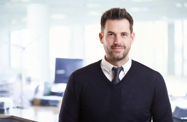 Portrait Shot Handsome Businessman Wearing Casual Clothes While Standing Office — Stock Photo, Image