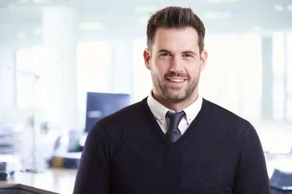 Retrato Tiro Empresário Bonito Vestindo Roupas Casuais Enquanto Estava Escritório — Fotografia de Stock