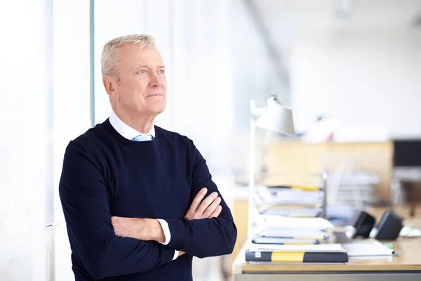 Ältere Geschäftsmann Porträt, während sie mit ihren Armen cros — Stockfoto