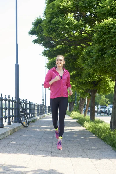 Full Length Shot Young Woman Running City — Stock Photo, Image
