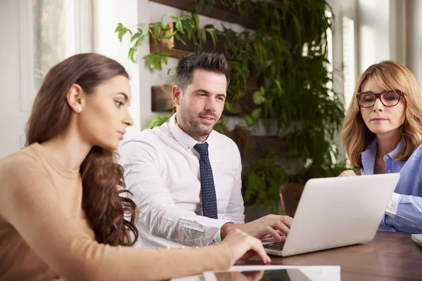 Grupp av affärsfolk som använder laptop medan du arbetar i Offic — Stockfoto