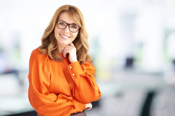 Porträtaufnahme Einer Geschäftsfrau Mit Zahmem Lächeln Büro — Stockfoto