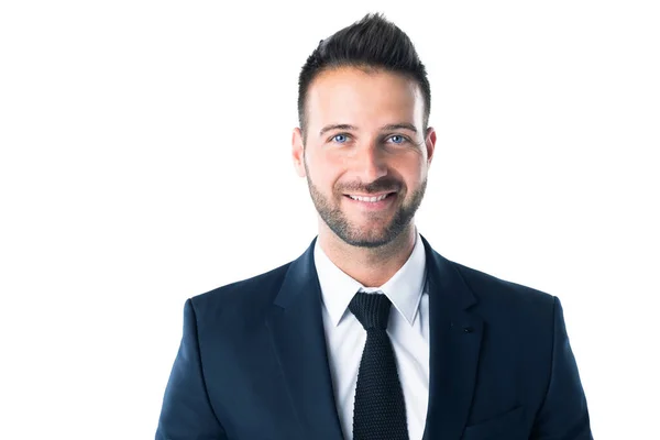 Studio Portrait Confident Businessman Wearing Suit Tie Smiling While Standing — Stock Photo, Image