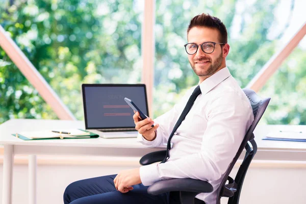 Thinking Businessman Sitting His Laptop — Stock Photo, Image