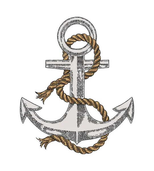 Hand Drawn Vintage Anchor Isolated White Background Vector Illustration — Stock Vector