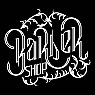 El çizilmiş Berber dükkanı logosu. Vektör kaligrafik illüstrasyon