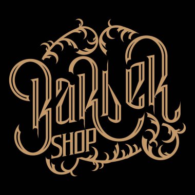 El çizilmiş Berber dükkanı logosu. Vektör kaligrafik illüstrasyon