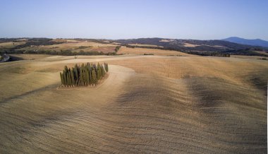 Val d 'Orcia 'da havadan görünüm, Toskana, Italya.