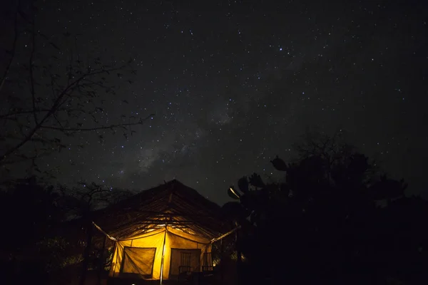 Noite Estrelada Tented Camp Lake Eyasi Tanzânia — Fotografia de Stock