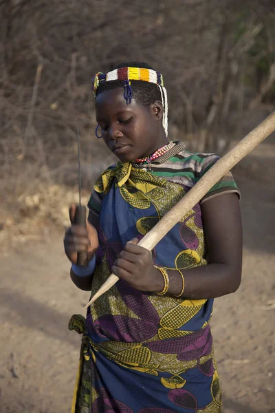 埃亚西湖 阿鲁沙 坦桑尼亚 2014年10月15日 妇女的任务之一是收集在灌木丛中发现的用尖木棍的自发块茎 — 图库照片