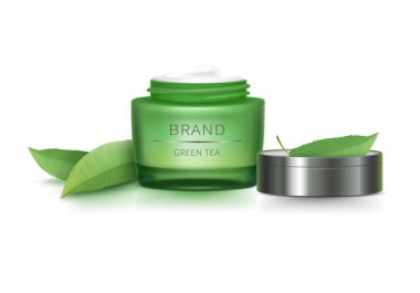 Yeşil cam kavanoz açık kapak ile