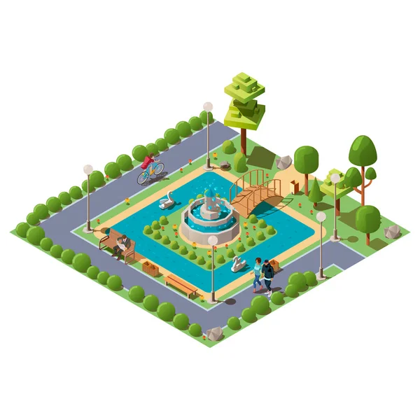 Isometric green city park for recreation — Stock Vector