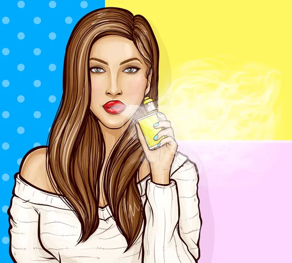Vektor pop umění sexy dívka kouření e-cigarety — Stockový vektor