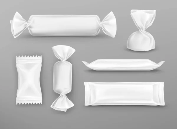 Реалистичная упаковка белого полиэтилена для конфет — стоковый вектор