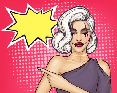 Korkunç makyajlı Pop Art cadılar bayramı kızı