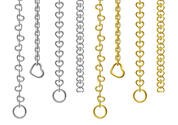 Cadenas metálicas de plata y oro — Vector de stock