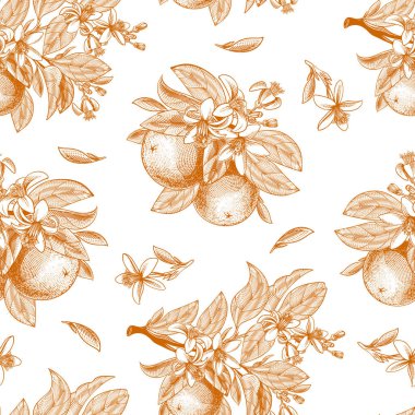 Kusursuz desenli turuncu yapraklı meyveler.