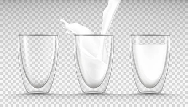 Realistische Glasgläser leer und voller Milch — Stockvektor