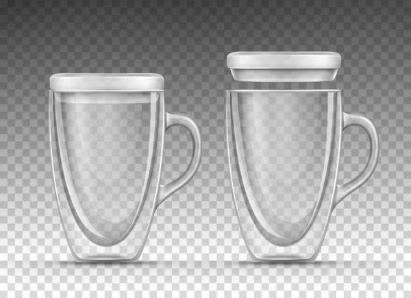 Empty glass mug with handle and lid — Stock Vector