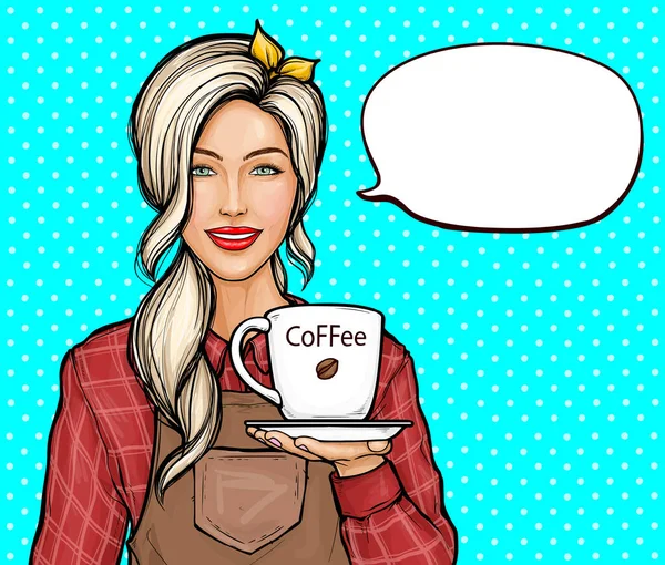 Женщина-бариста с чашкой кофе — стоковый вектор