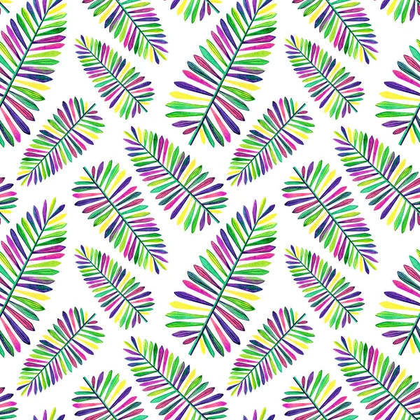 Seamless pattern of watercolor tropical leaves.