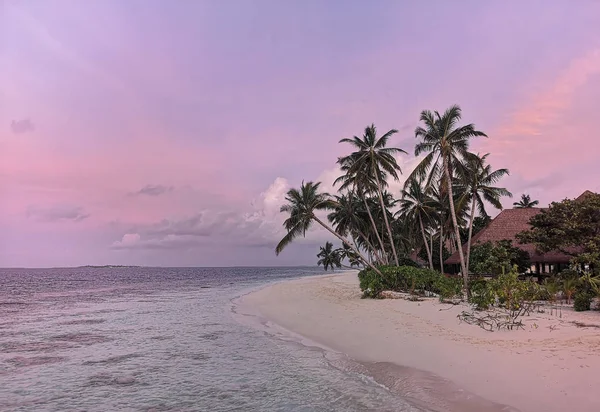 Západ Slunce Pláži Island Maledivy Atol — Stock fotografie
