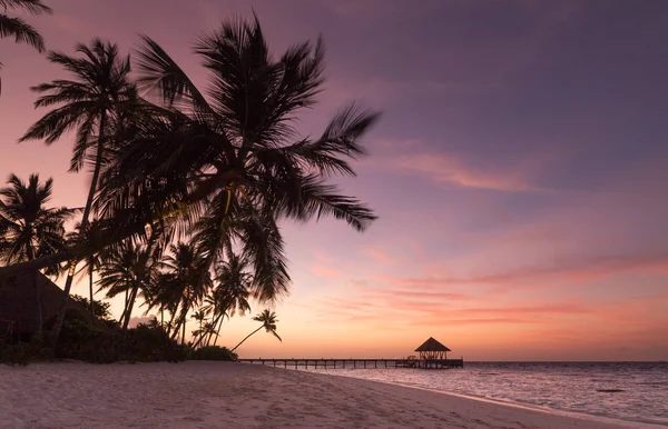 Захід Сонця Пляжі Атол Island Мальдіви — стокове фото
