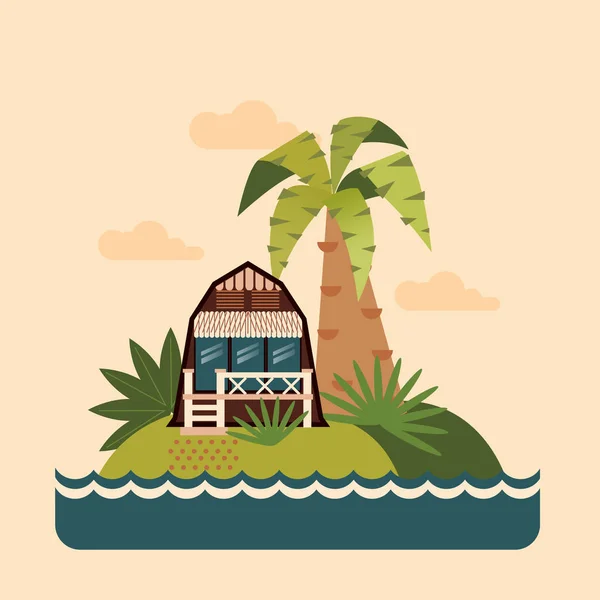 Bungalow house in the blue sea — Stock Vector